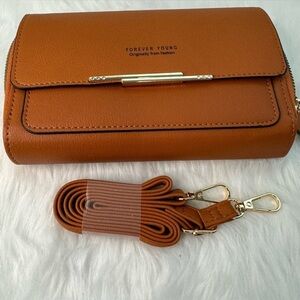 Forever Young New Dual Layer Lauren Brown Mini Crossbody Clutch Purse Bag